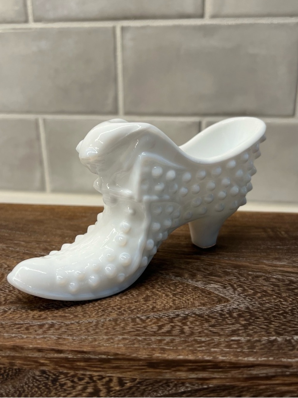 Vintage Fenton Hobnail Milk Glass Shoe